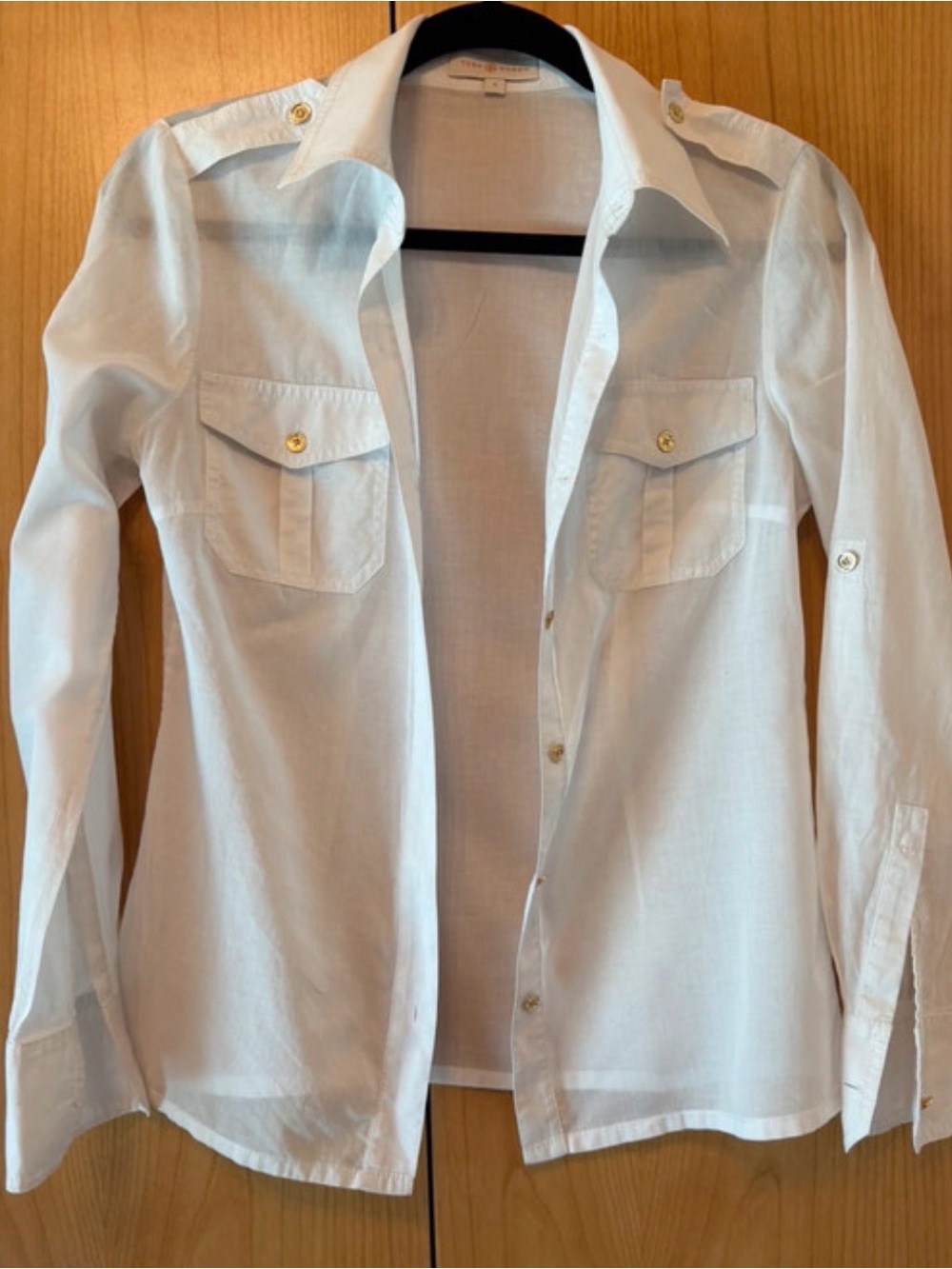 Tory Burch White Button-Down Shirt with Gold Buttons - Picture 2 of 7